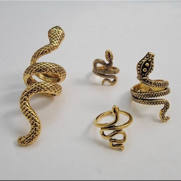 Snake Ring Set Punk Gothic Retro Jewelry Boho Bronze Gypsy Metallic Grunge New - Picture 7 of 9